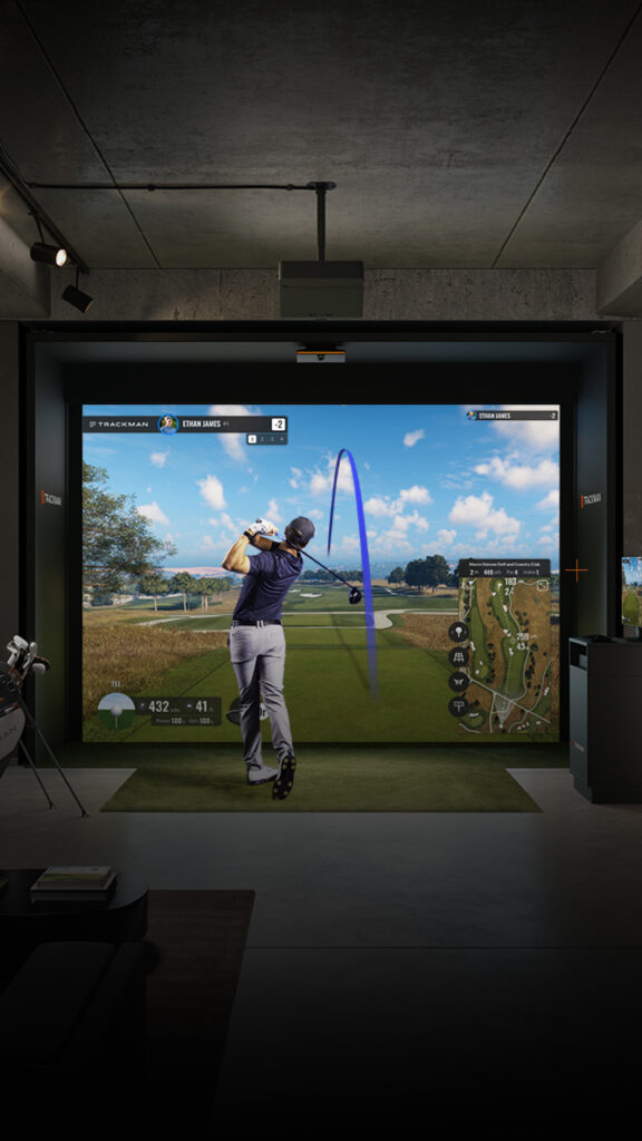 Golfer using indoor simulator